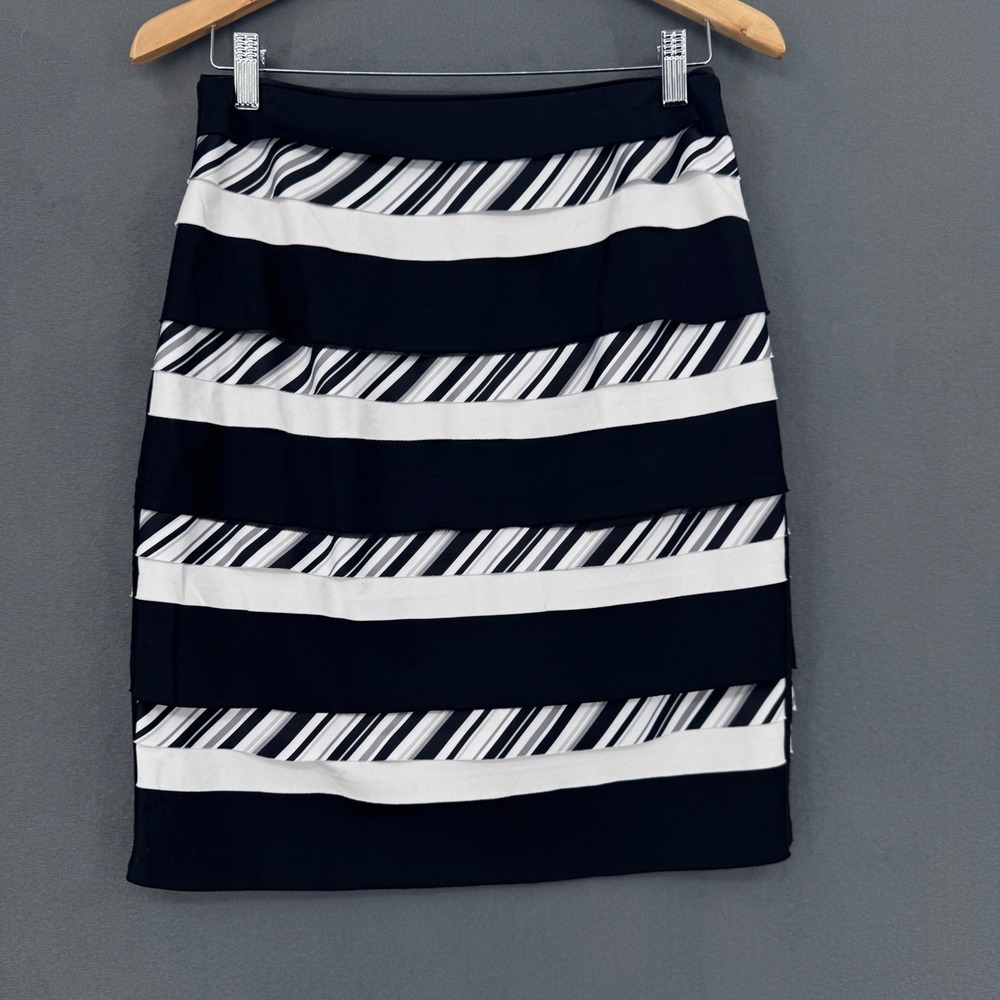 White House Black Market Tiered Pencil Skirt Womens 4 Black White Striped Career